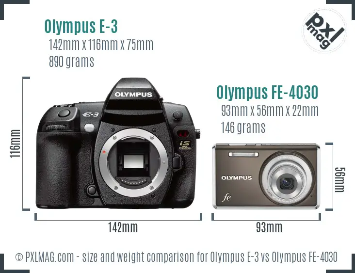 Olympus E-3 vs Olympus FE-4030 size comparison
