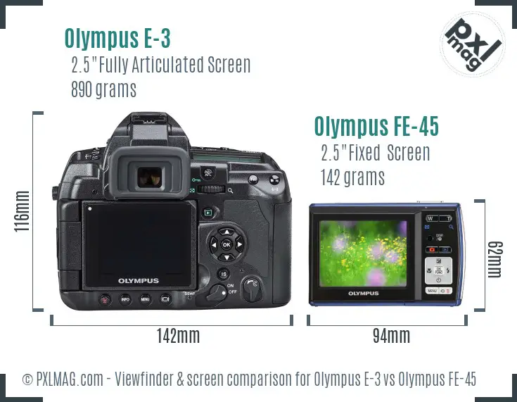 Olympus E-3 vs Olympus FE-45 Screen and Viewfinder comparison