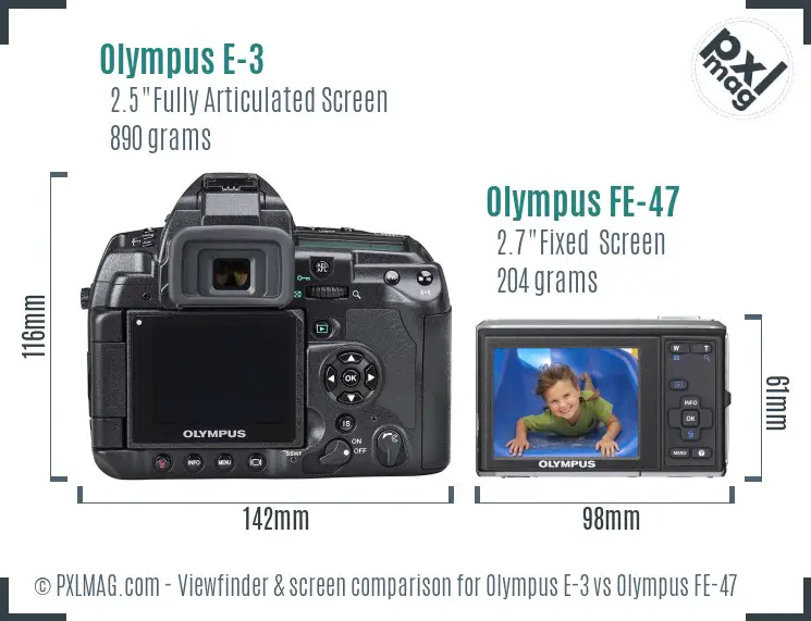 Olympus E-3 vs Olympus FE-47 Screen and Viewfinder comparison