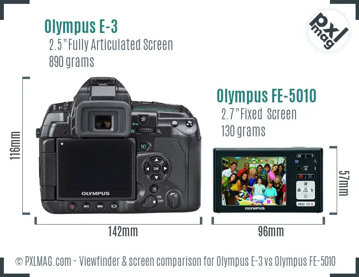Olympus E-3 vs Olympus FE-5010 Screen and Viewfinder comparison