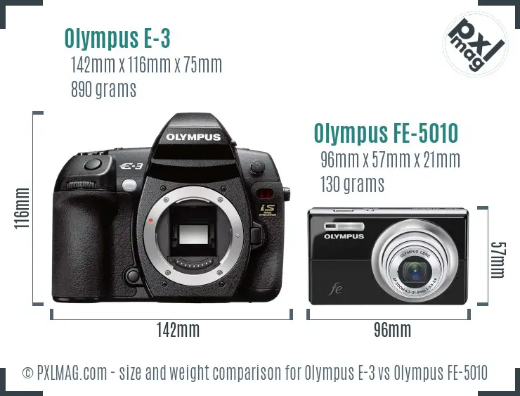 Olympus E-3 vs Olympus FE-5010 size comparison