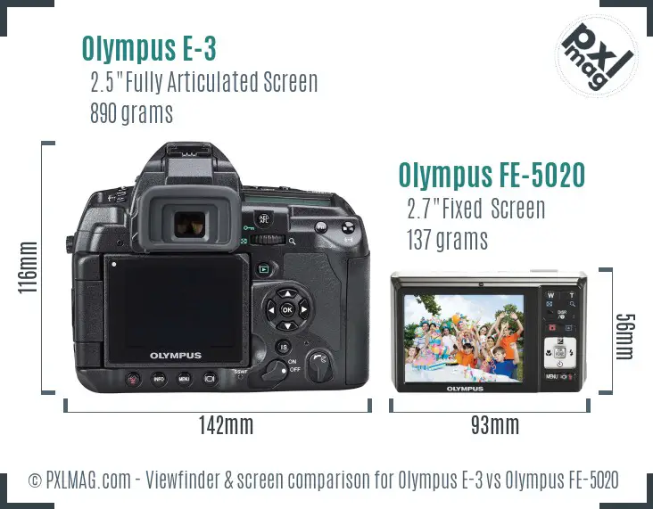 Olympus E-3 vs Olympus FE-5020 Screen and Viewfinder comparison
