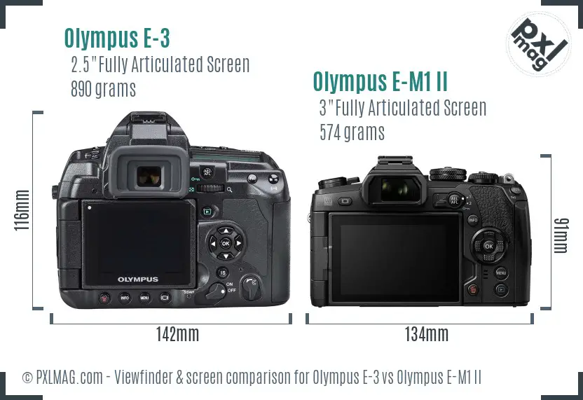 Olympus E-3 vs Olympus E-M1 II Screen and Viewfinder comparison