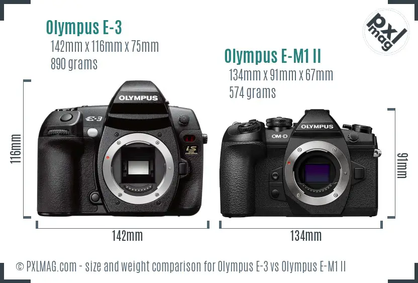 Olympus E-3 vs Olympus E-M1 II size comparison