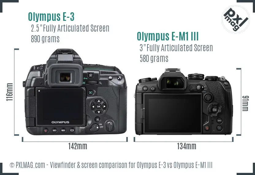 Olympus E-3 vs Olympus E-M1 III Screen and Viewfinder comparison