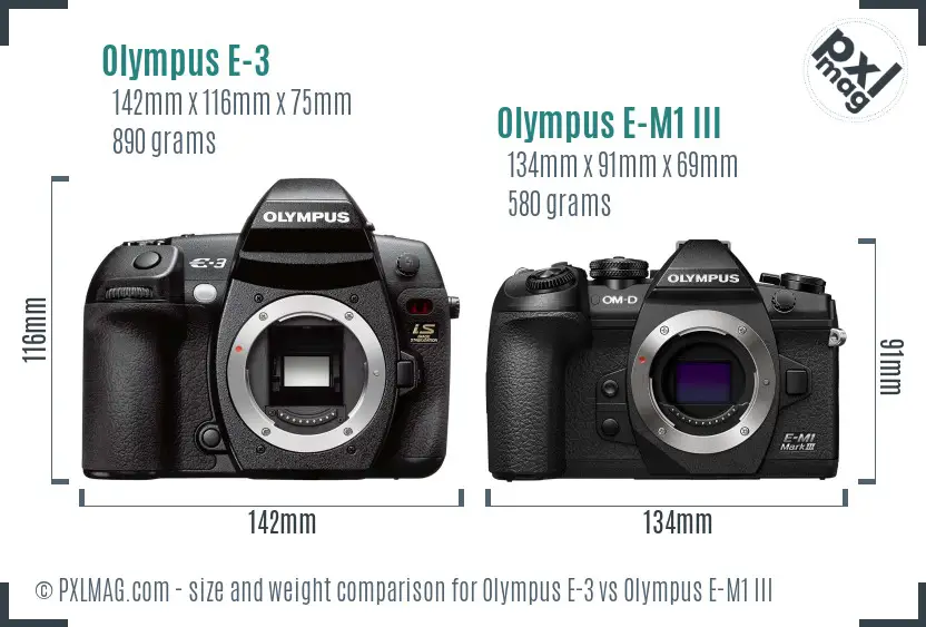Olympus E-3 vs Olympus E-M1 III size comparison