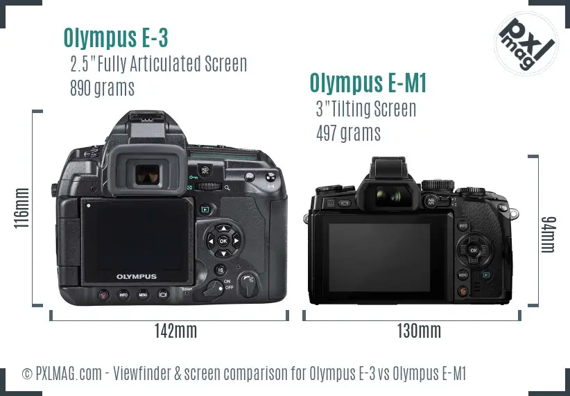 Olympus E-3 vs Olympus E-M1 Screen and Viewfinder comparison