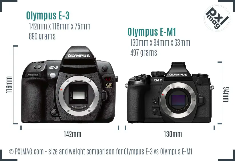 Olympus E-3 vs Olympus E-M1 size comparison