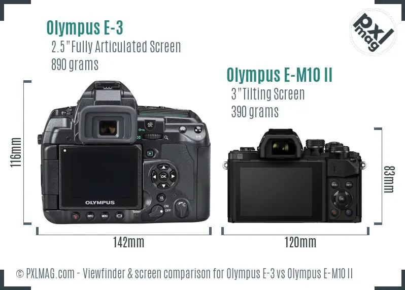Olympus E-3 vs Olympus E-M10 II Screen and Viewfinder comparison