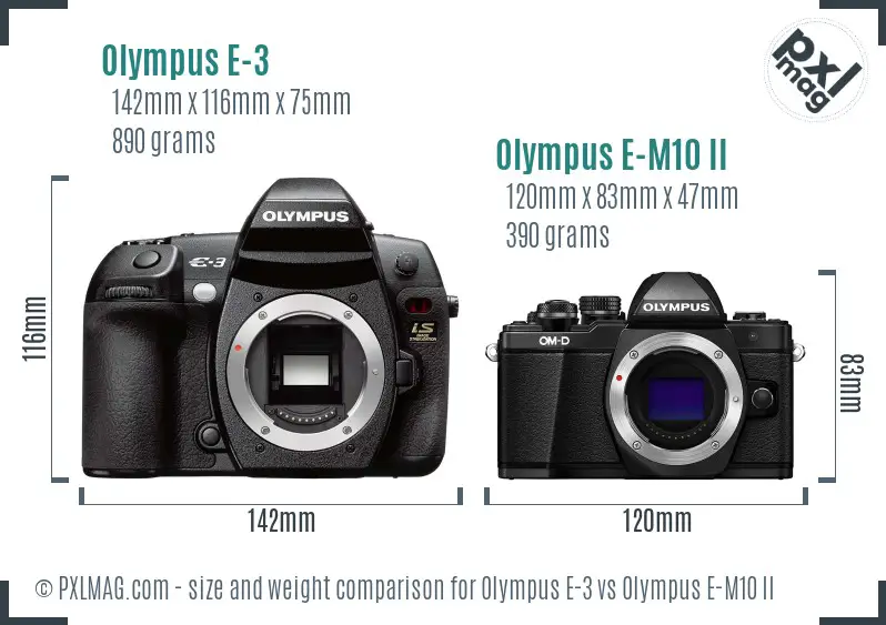 Olympus E-3 vs Olympus E-M10 II size comparison