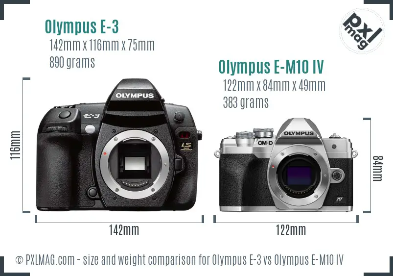 Olympus E-3 vs Olympus E-M10 IV size comparison