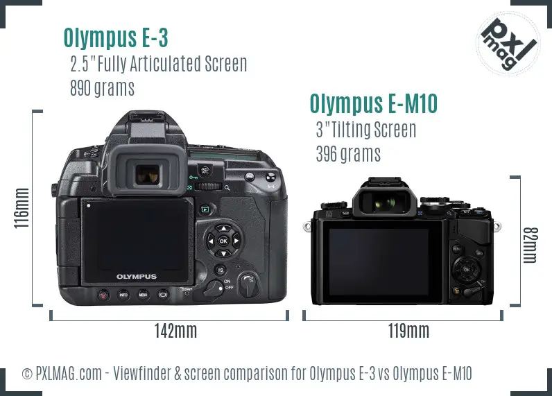 Olympus E-3 vs Olympus E-M10 Screen and Viewfinder comparison