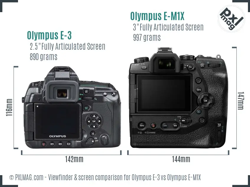 Olympus E-3 vs Olympus E-M1X Screen and Viewfinder comparison