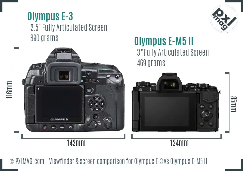 Olympus E-3 vs Olympus E-M5 II Screen and Viewfinder comparison