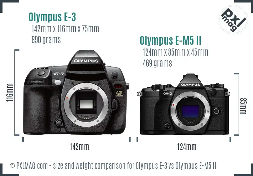 Olympus E-3 vs Olympus E-M5 II size comparison