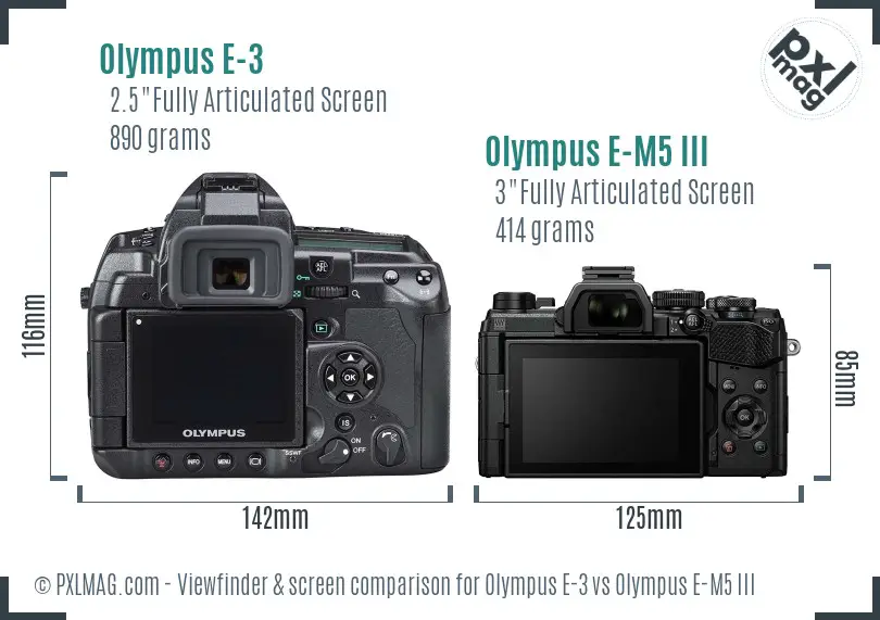 Olympus E-3 vs Olympus E-M5 III Screen and Viewfinder comparison