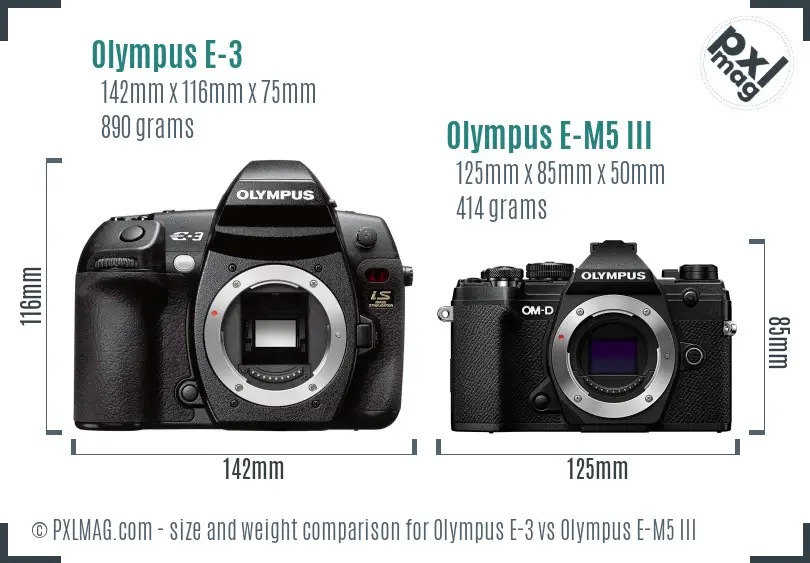 Olympus E-3 vs Olympus E-M5 III size comparison