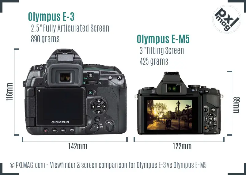 Olympus E-3 vs Olympus E-M5 Screen and Viewfinder comparison