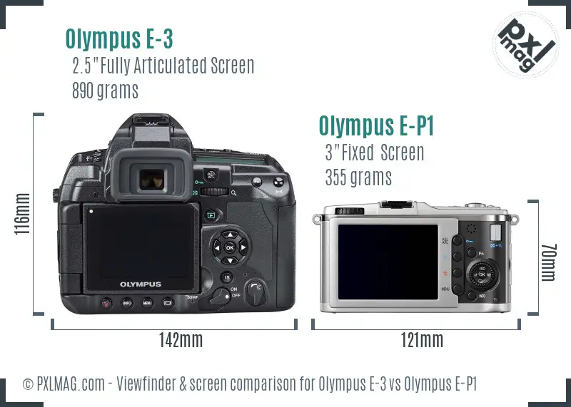Olympus E-3 vs Olympus E-P1 Screen and Viewfinder comparison
