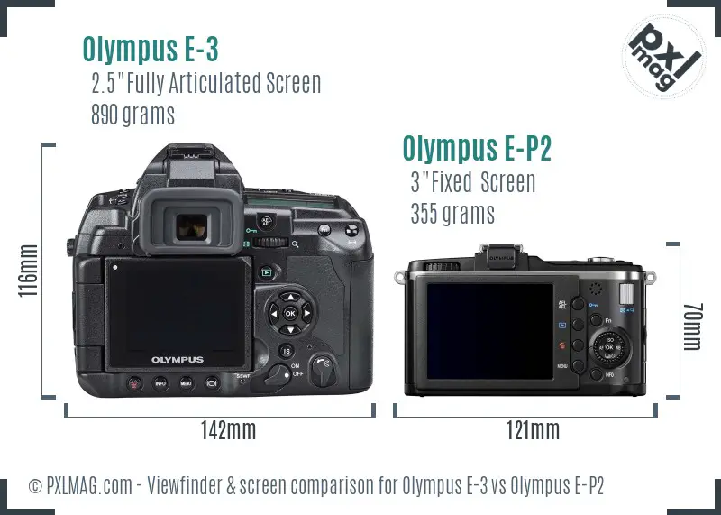 Olympus E-3 vs Olympus E-P2 Screen and Viewfinder comparison