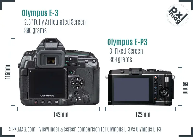Olympus E-3 vs Olympus E-P3 Screen and Viewfinder comparison