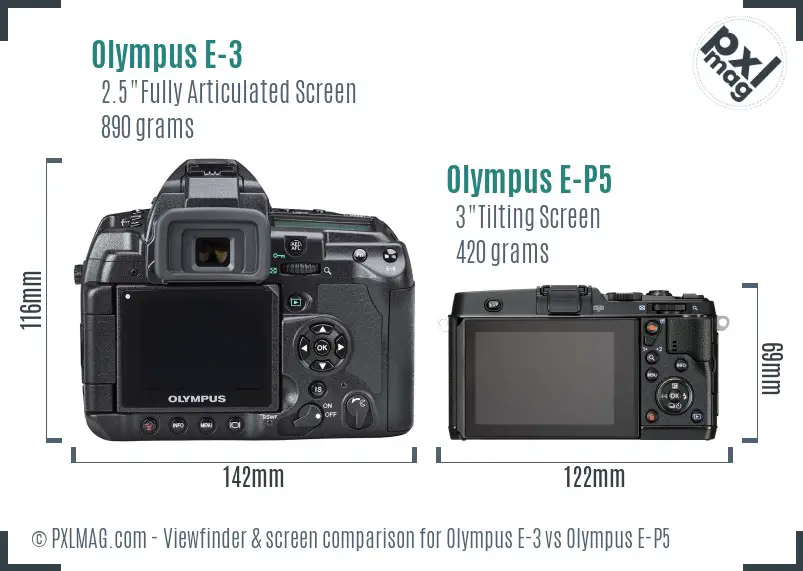 Olympus E-3 vs Olympus E-P5 Screen and Viewfinder comparison
