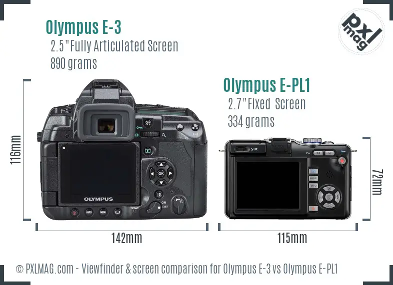 Olympus E-3 vs Olympus E-PL1 Screen and Viewfinder comparison