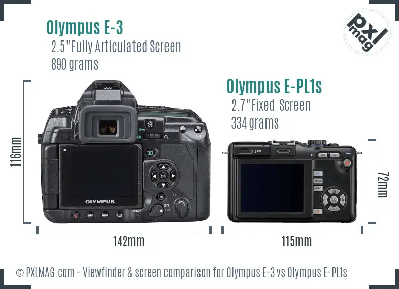 Olympus E-3 vs Olympus E-PL1s Screen and Viewfinder comparison