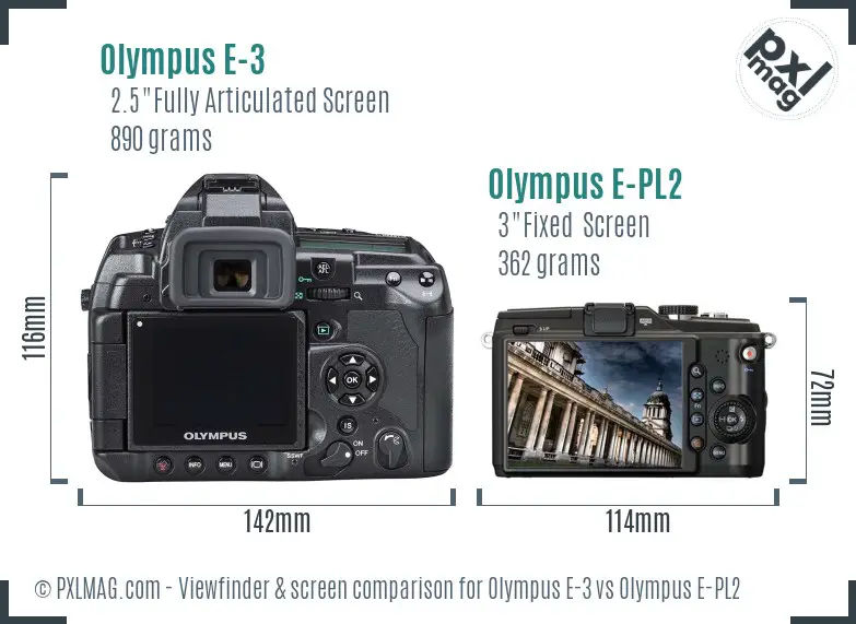 Olympus E-3 vs Olympus E-PL2 Screen and Viewfinder comparison