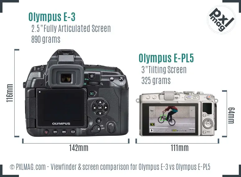 Olympus E-3 vs Olympus E-PL5 Screen and Viewfinder comparison