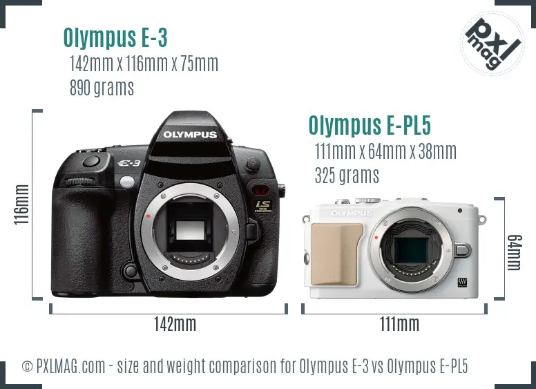 Olympus E-3 vs Olympus E-PL5 size comparison