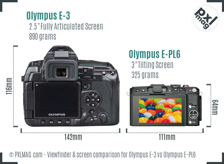 Olympus E-3 vs Olympus E-PL6 Screen and Viewfinder comparison