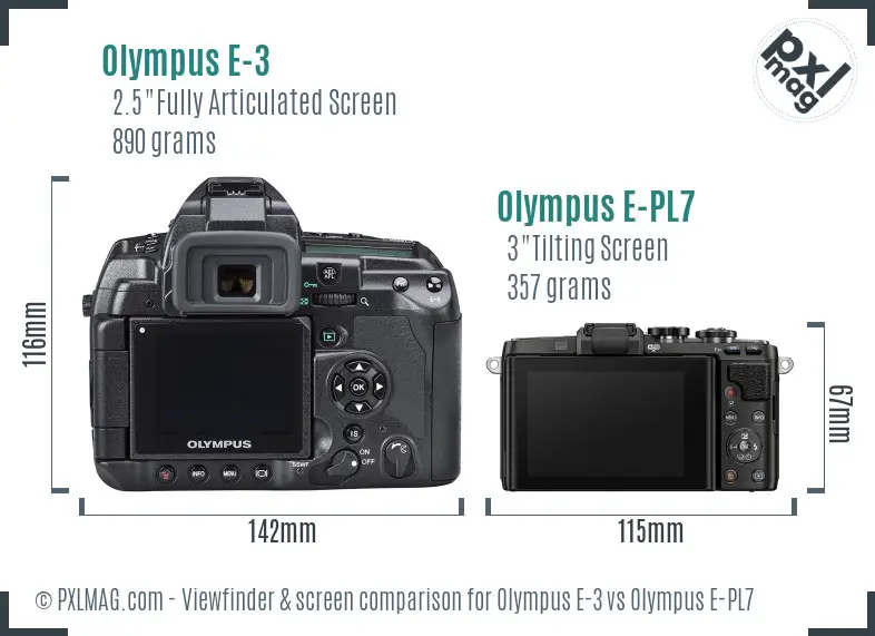 Olympus E-3 vs Olympus E-PL7 Screen and Viewfinder comparison
