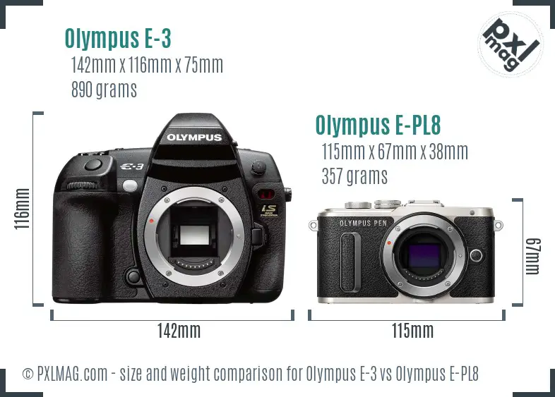 Olympus E-3 vs Olympus E-PL8 size comparison