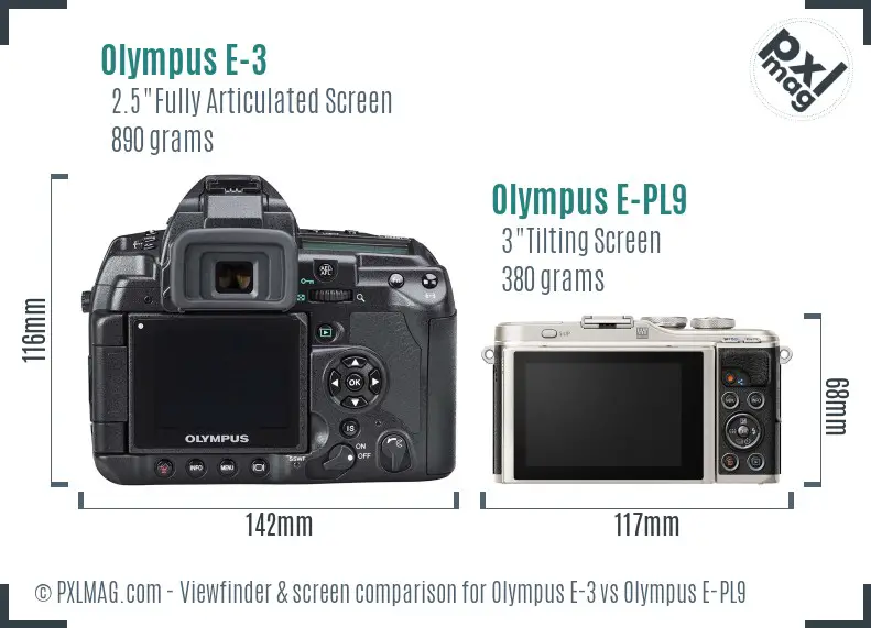 Olympus E-3 vs Olympus E-PL9 Screen and Viewfinder comparison