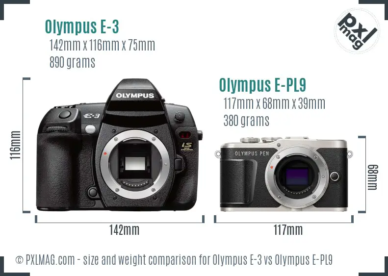 Olympus E-3 vs Olympus E-PL9 size comparison