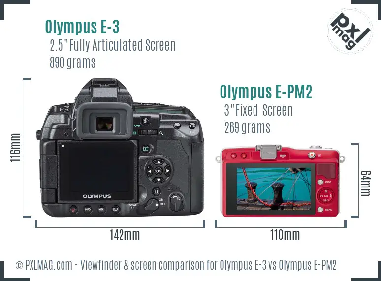 Olympus E-3 vs Olympus E-PM2 Screen and Viewfinder comparison