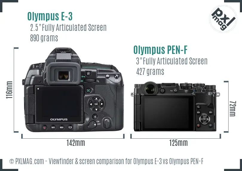 Olympus E-3 vs Olympus PEN-F Screen and Viewfinder comparison