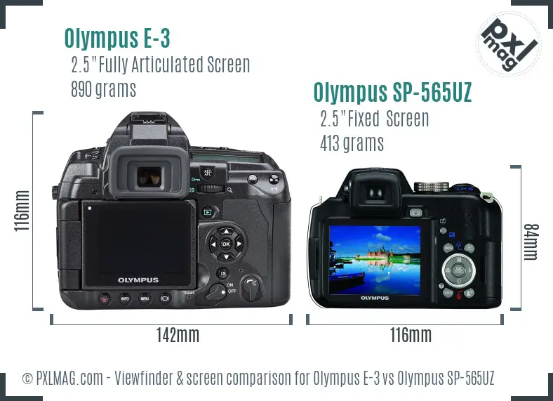 Olympus E-3 vs Olympus SP-565UZ Screen and Viewfinder comparison