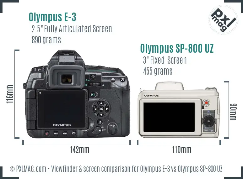 Olympus E-3 vs Olympus SP-800 UZ Screen and Viewfinder comparison