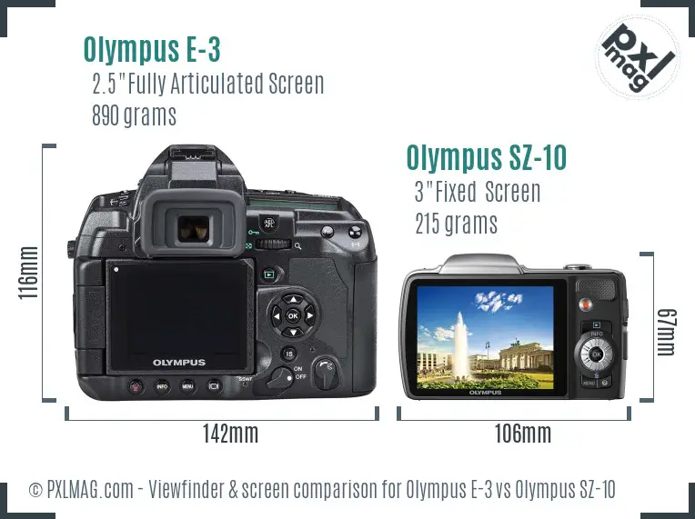 Olympus E-3 vs Olympus SZ-10 Screen and Viewfinder comparison