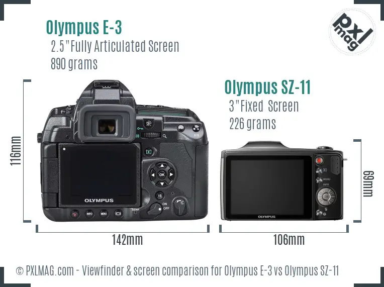 Olympus E-3 vs Olympus SZ-11 Screen and Viewfinder comparison