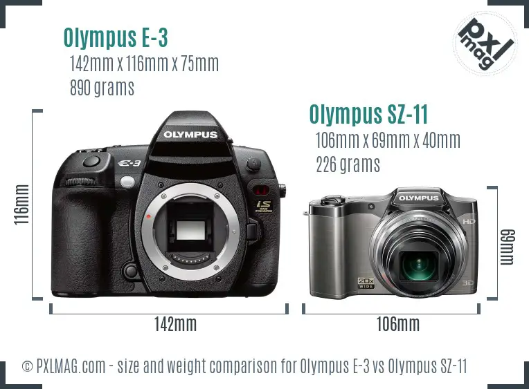 Olympus E-3 vs Olympus SZ-11 size comparison