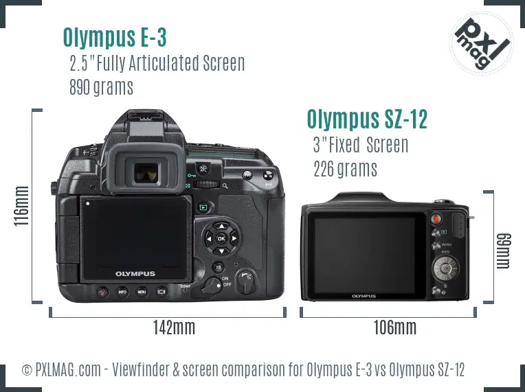 Olympus E-3 vs Olympus SZ-12 Screen and Viewfinder comparison