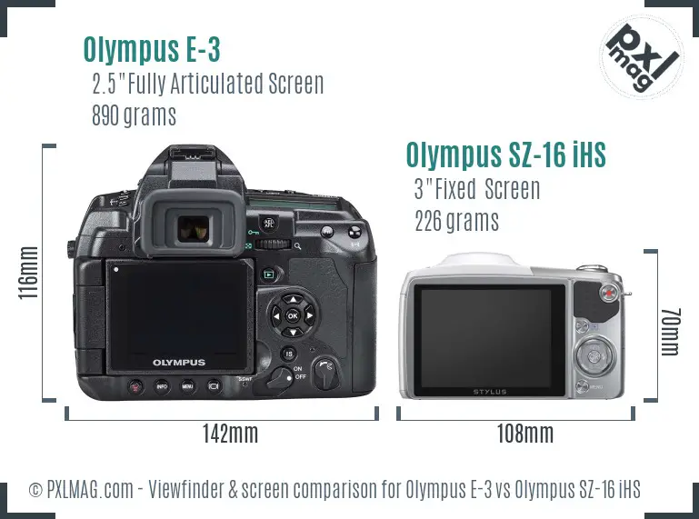 Olympus E-3 vs Olympus SZ-16 iHS Screen and Viewfinder comparison