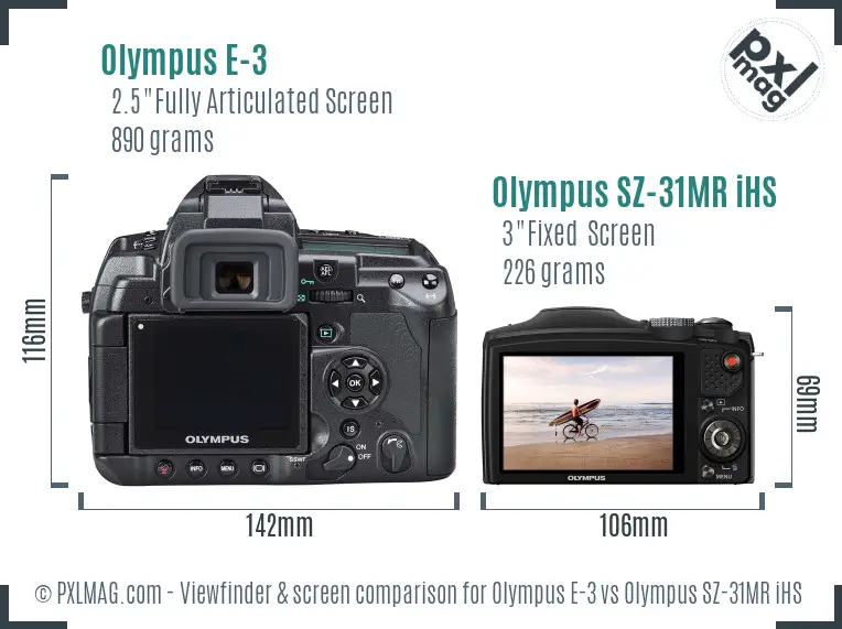 Olympus E-3 vs Olympus SZ-31MR iHS Screen and Viewfinder comparison