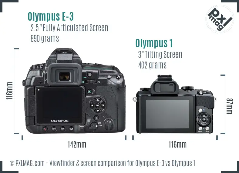 Olympus E-3 vs Olympus 1 Screen and Viewfinder comparison
