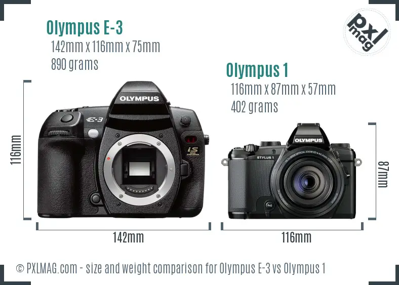 Olympus E-3 vs Olympus 1 size comparison