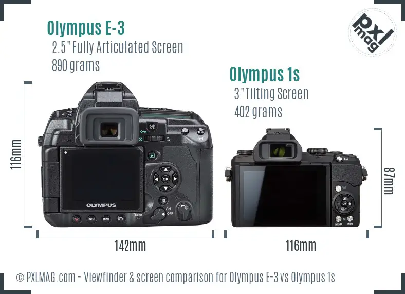 Olympus E-3 vs Olympus 1s Screen and Viewfinder comparison