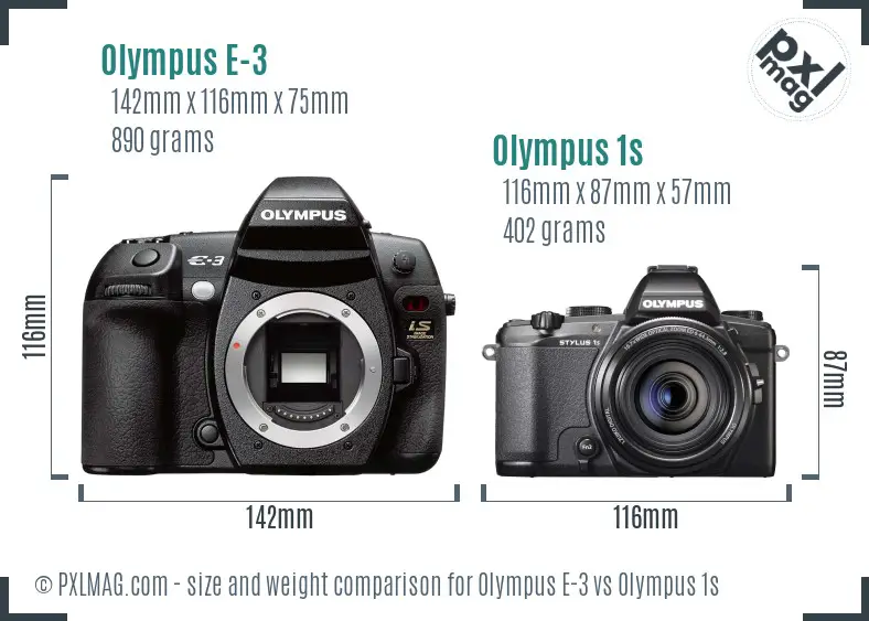 Olympus E-3 vs Olympus 1s size comparison